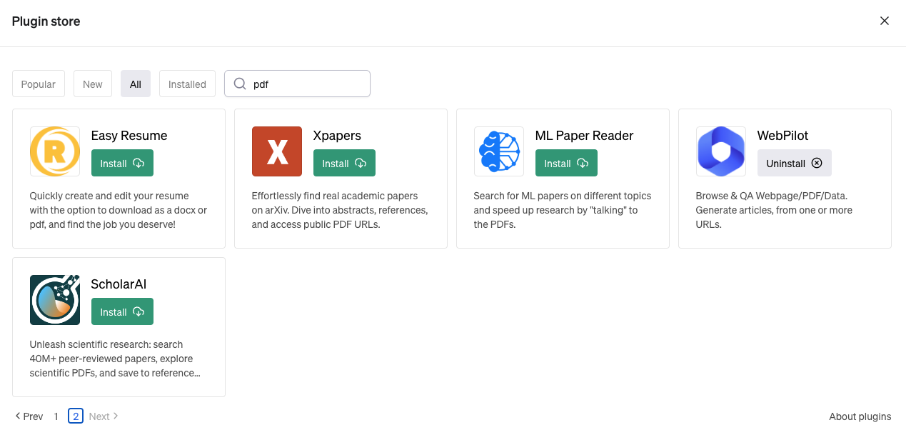 ChatGPT pdf plugins